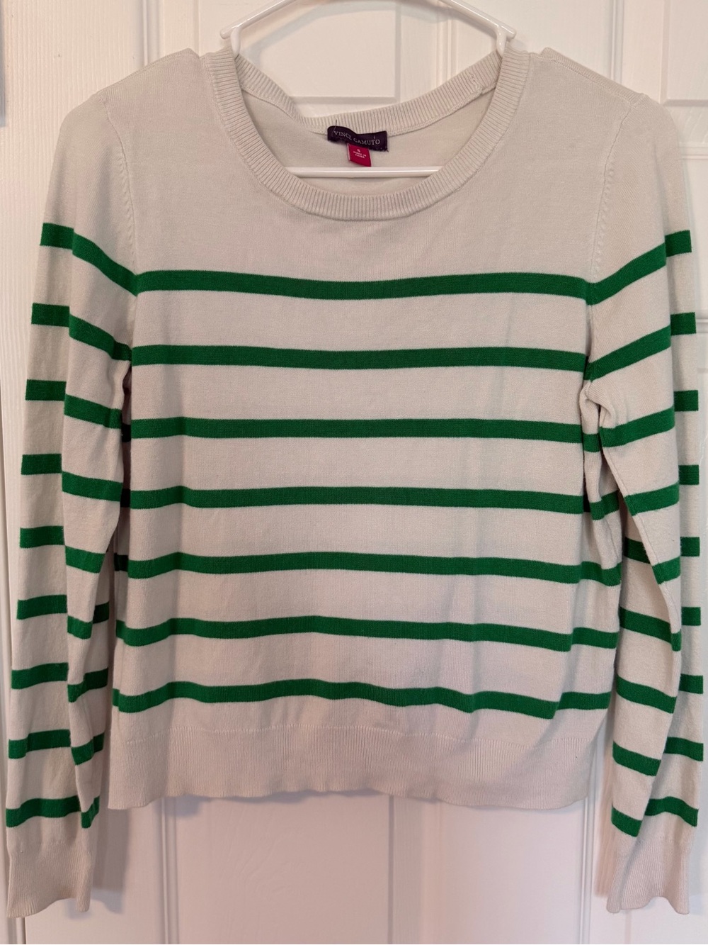Vince Camuto Cream Crewneck Sweater with Green Stripes